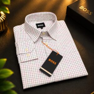 Premium Full Sleeve Formal Shirt for Men(White Burgundy Navy Windowpane Check)