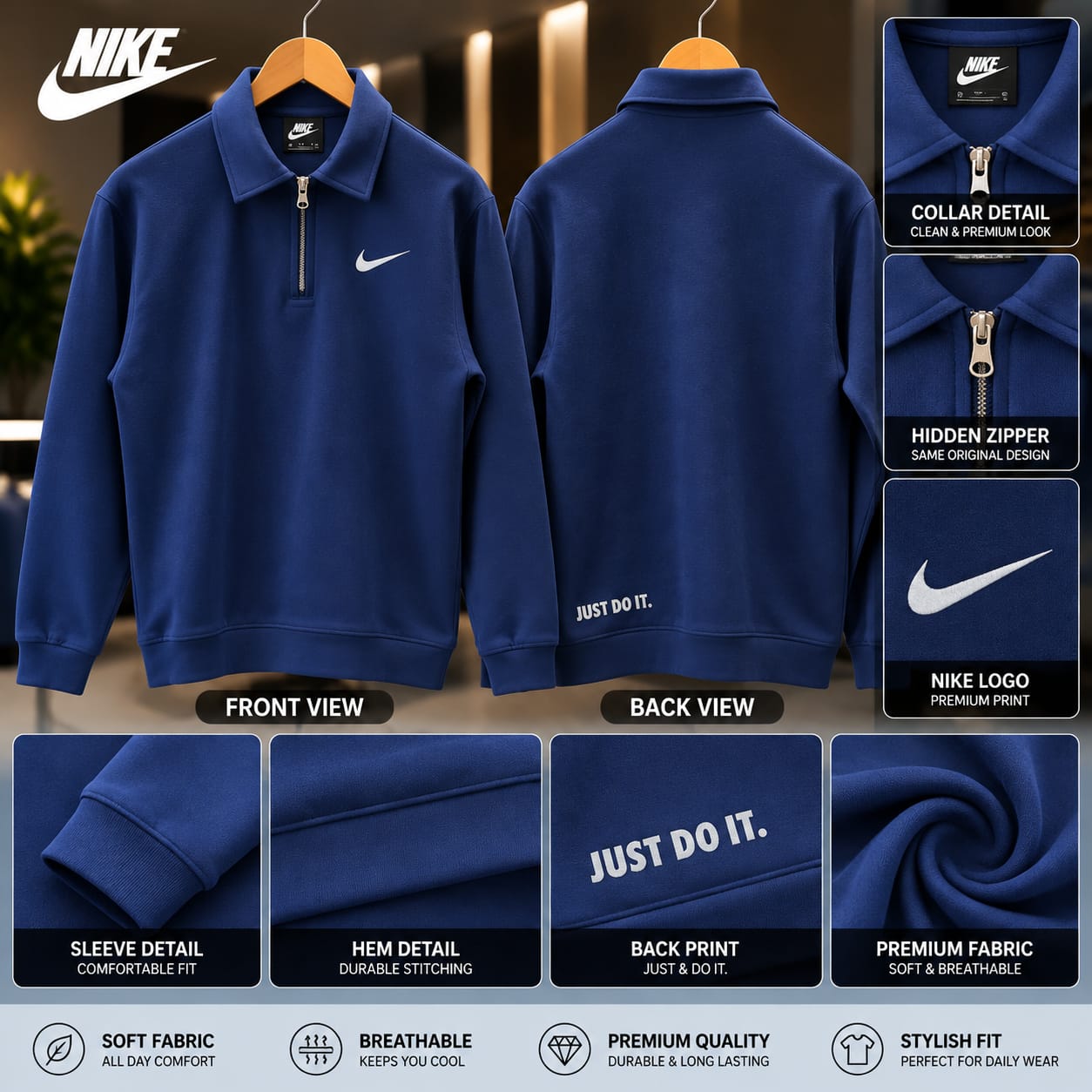Classic Half-Zip Sweatshirt-Navy