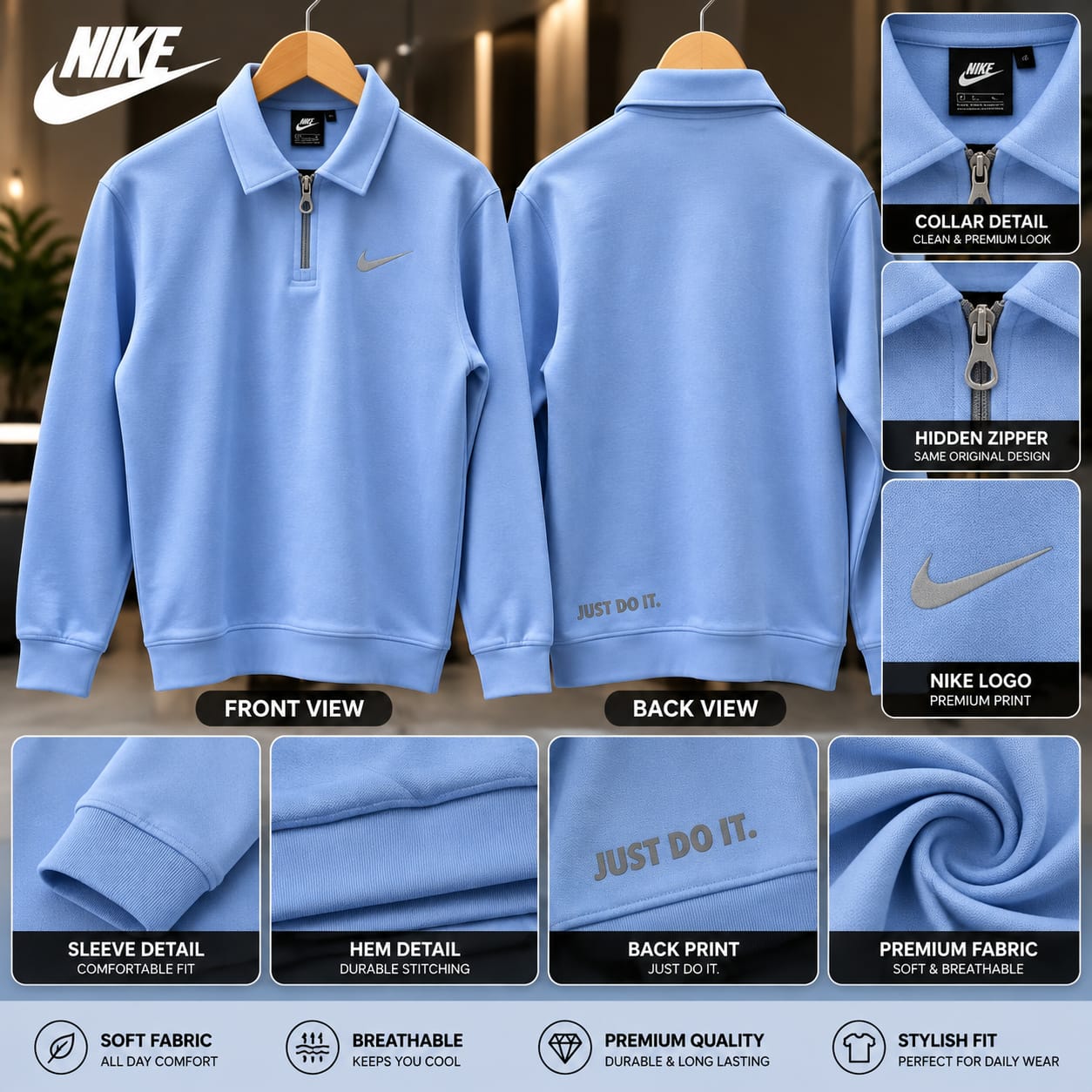 Classic Half-Zip Sweatshirt-Sky