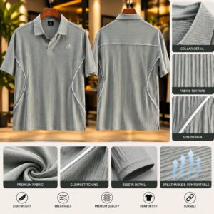 China Imported Oversized Drop Shoulder Polo T-Shirt(Greenies ash)